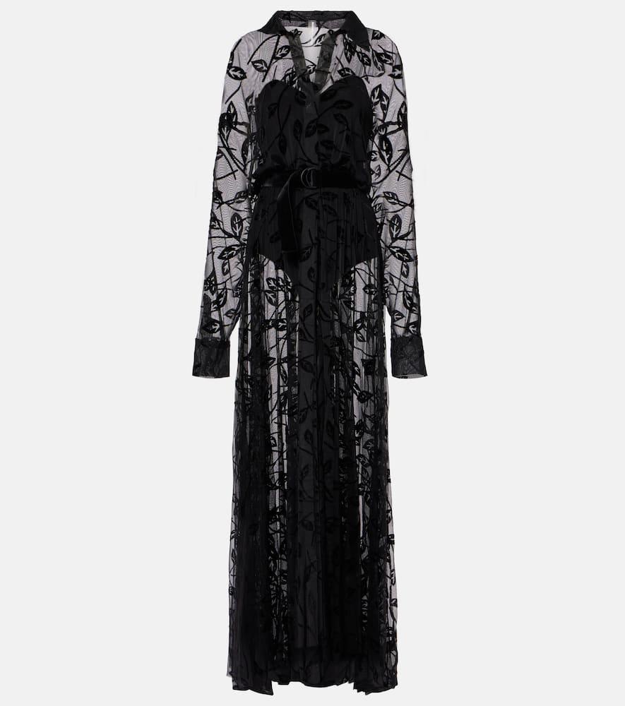 norma kamali sheer floral mesh maxi dress