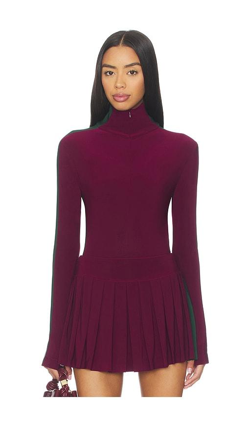 norma kamali side stripe turtleneck bodysuit in burgundy,dark green.