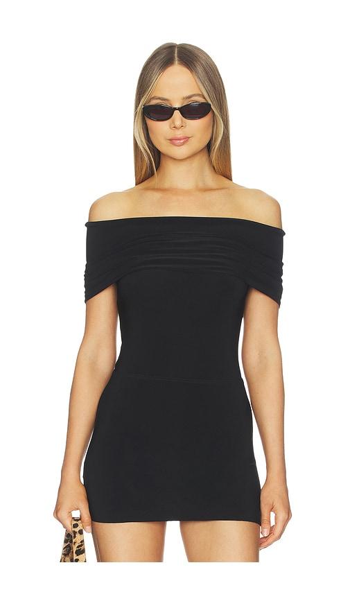 norma kamali sleeveless cowl neck hooded bodysuit in black.