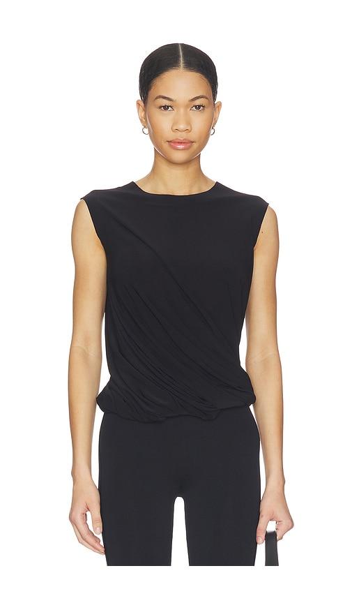 norma kamali sleeveless twist top in black.
