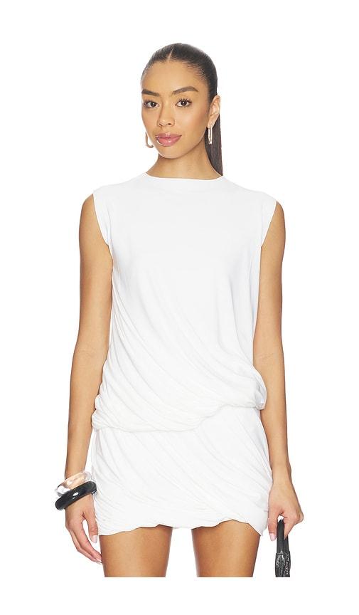 norma kamali sleeveless twist top in white.