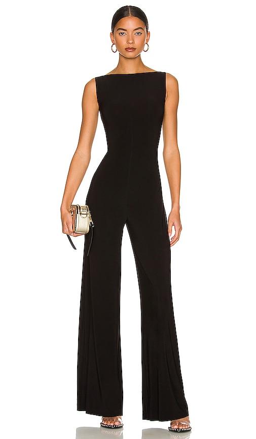 norma kamali sleeveless x straight leg jumpsuit in black.