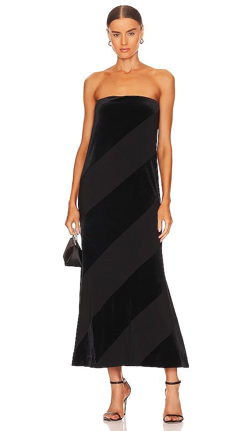 norma kamali spiral strapless dress in black.