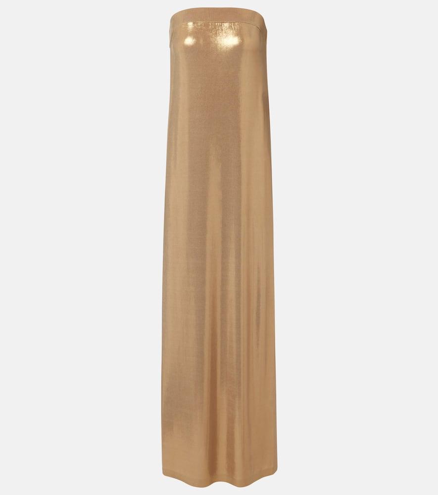 norma kamali strapless lamé gown