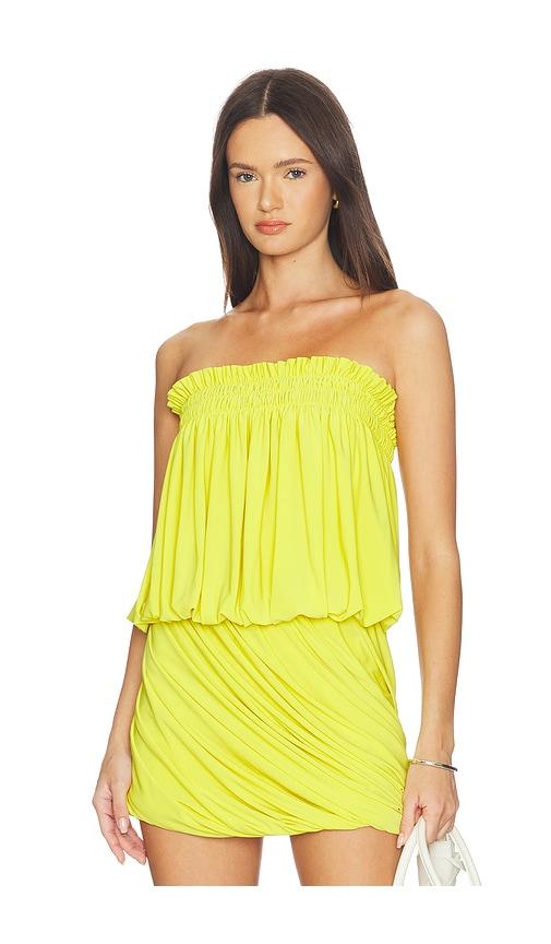 norma kamali strapless peasant bodysuit in yellow.