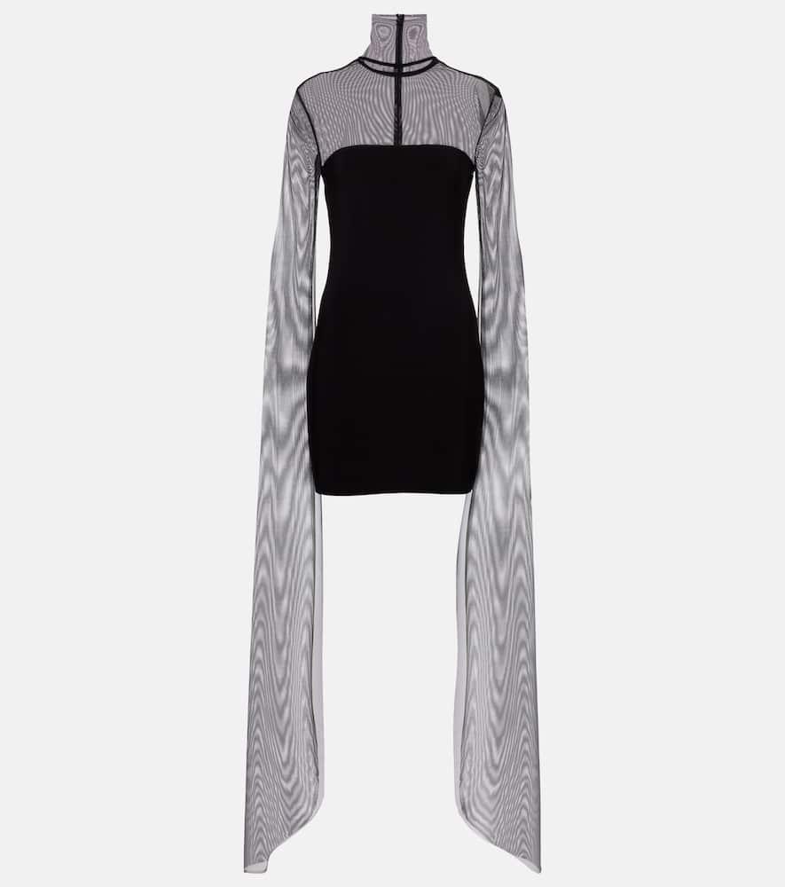 norma kamali turtleneck jersey and mesh minidress