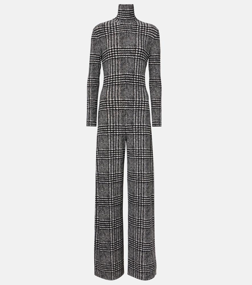 norma kamali turtleneck plaid jumpsuit
