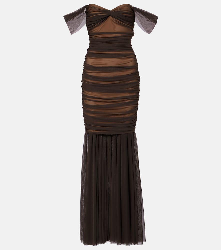 norma kamali walter ruched mesh gown