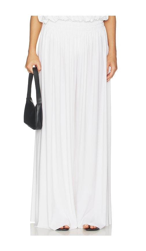 norma kamali wide leg peasant pant in white.