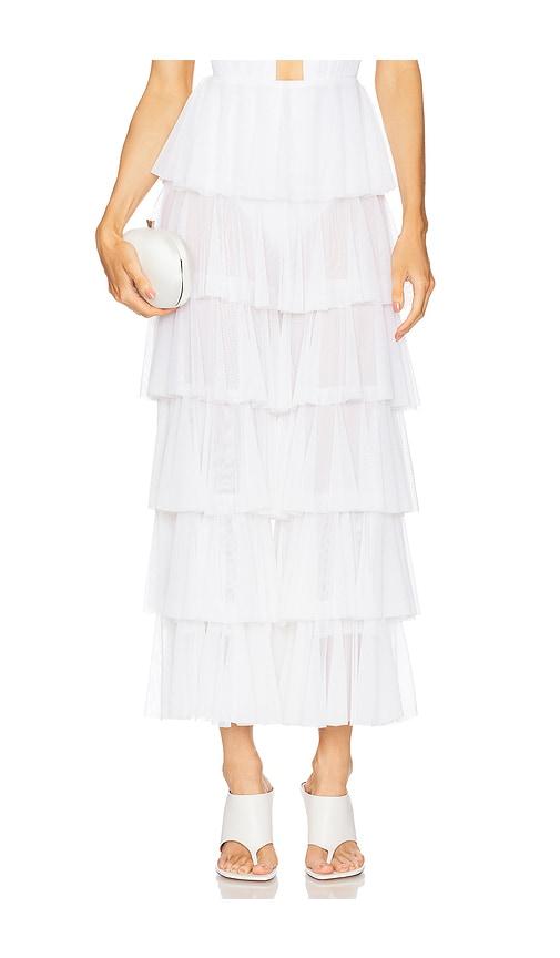 norma kamali wide leg ruffle pant in white.