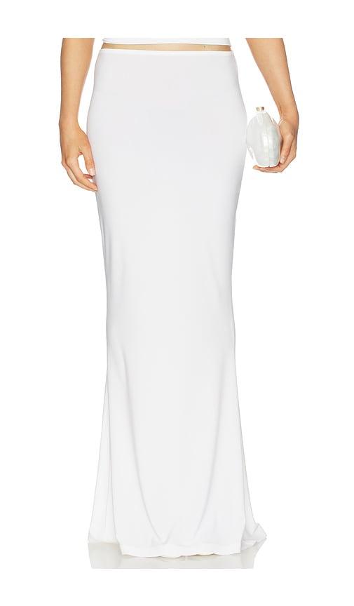 norma kamali x lifestyle obie long skirt in white.