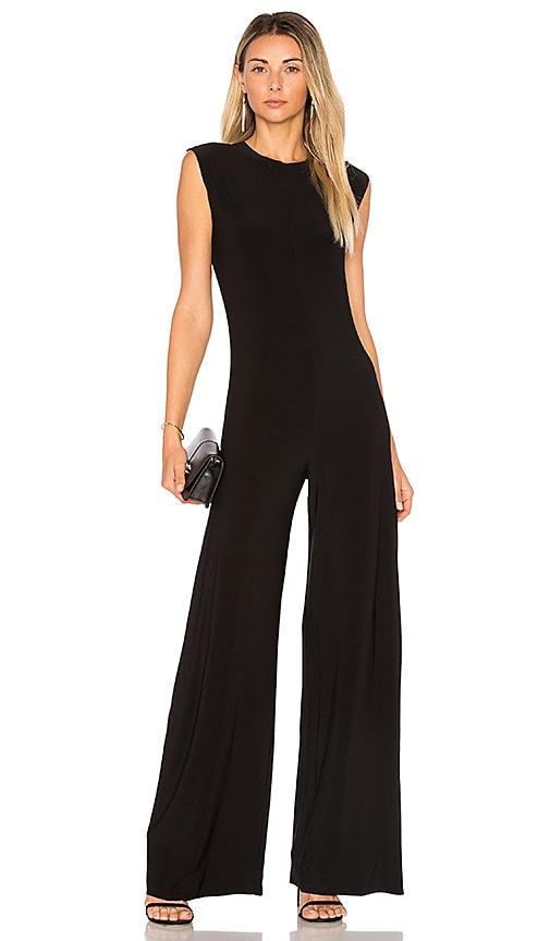 norma kamali x lifestyle sleeveless jumpsuit in black.