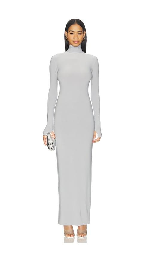 norma kamali x lifestyle turtle long dress in light grey.