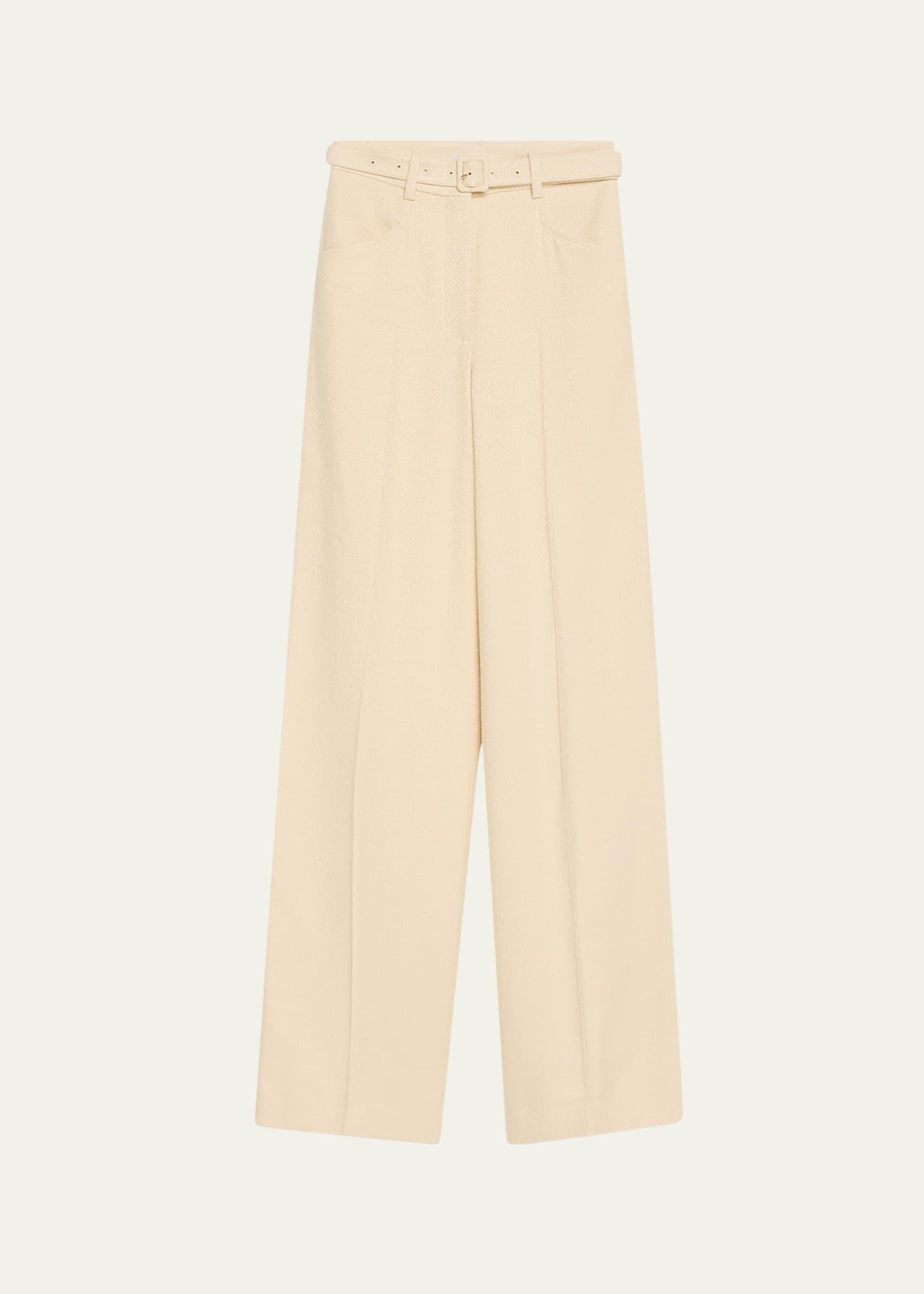 norman textured silk straight-leg pants with belt