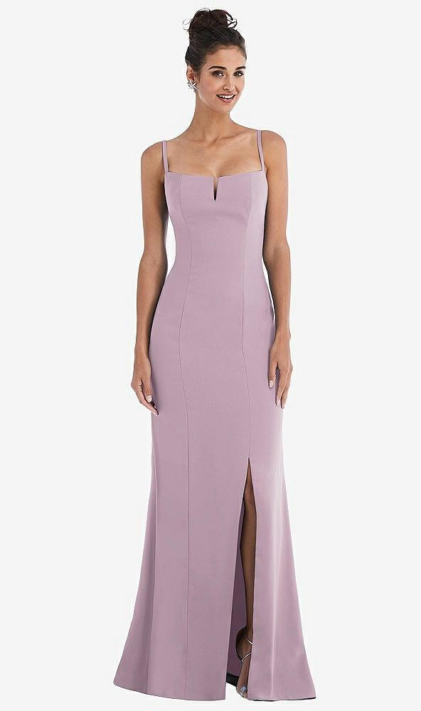 notch crepe trumpet gown with front slit