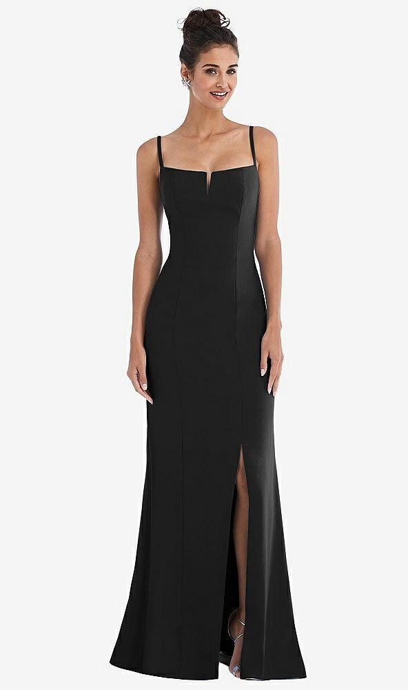 notch crepe trumpet gown with front slit