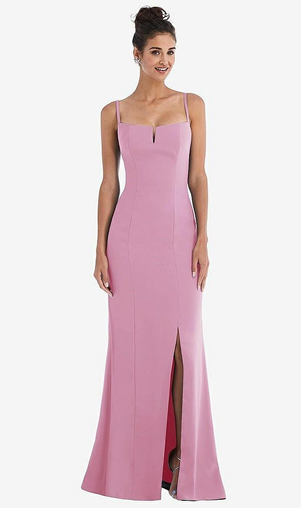 notch crepe trumpet gown with front slit