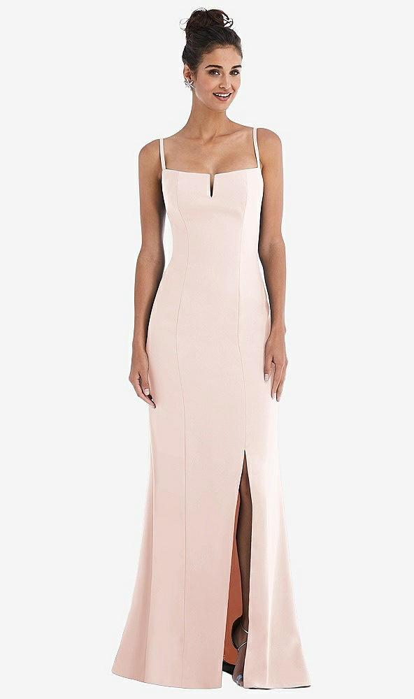 notch crepe trumpet gown with front slit