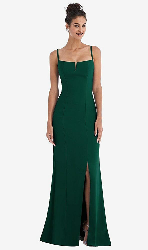 notch crepe trumpet gown with front slit