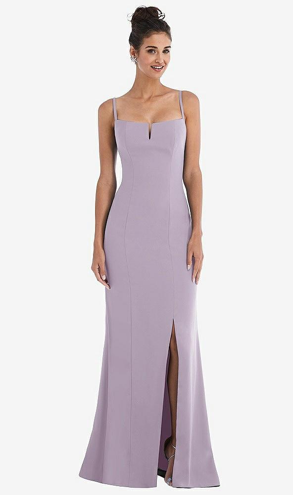 notch crepe trumpet gown with front slit