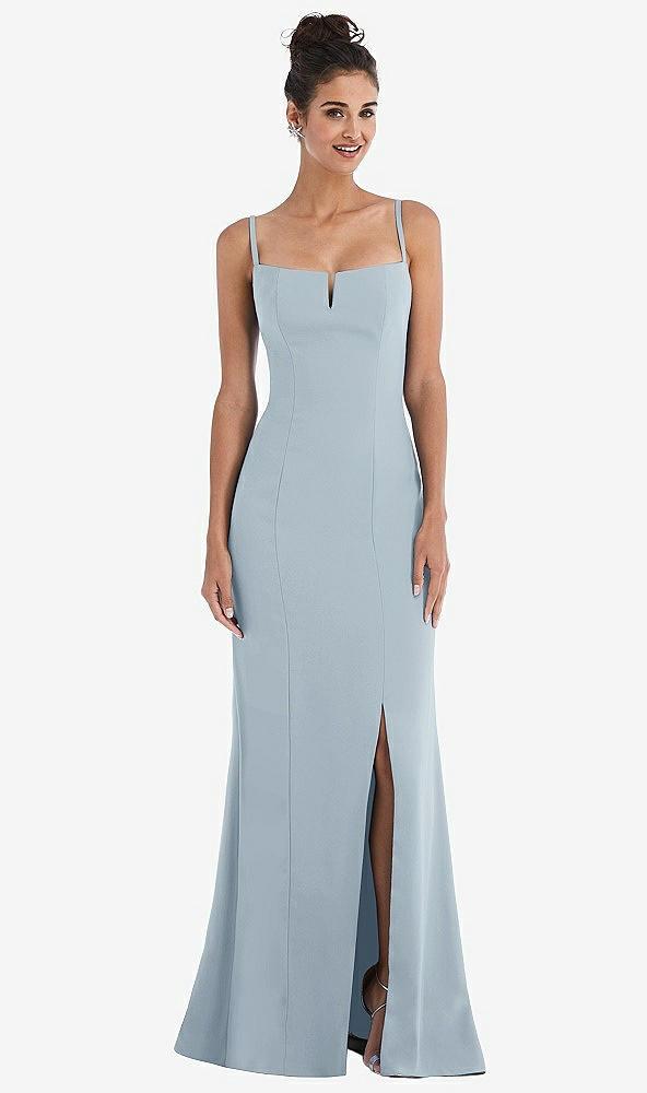 notch crepe trumpet gown with front slit