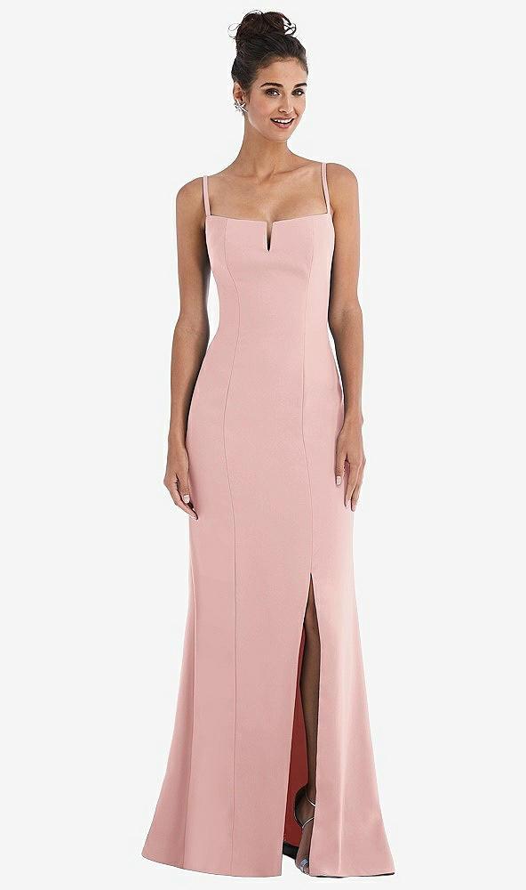 notch crepe trumpet gown with front slit