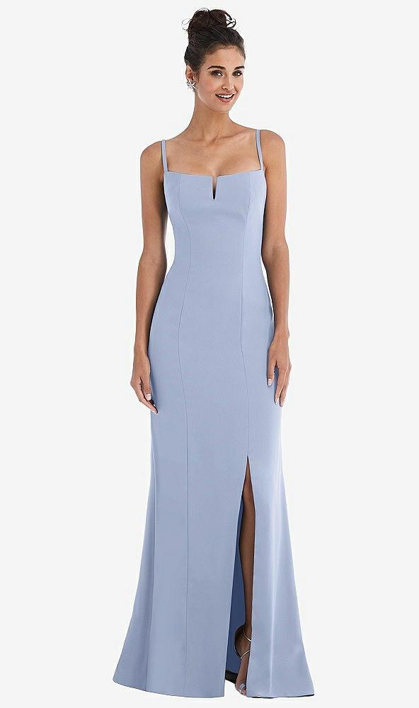 notch crepe trumpet gown with front slit