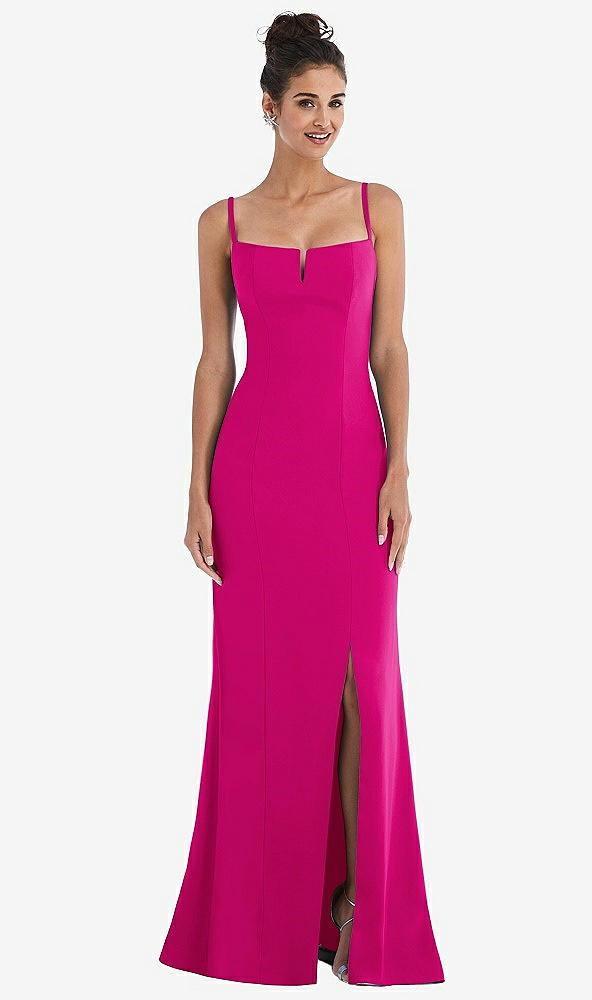 notch crepe trumpet gown with front slit