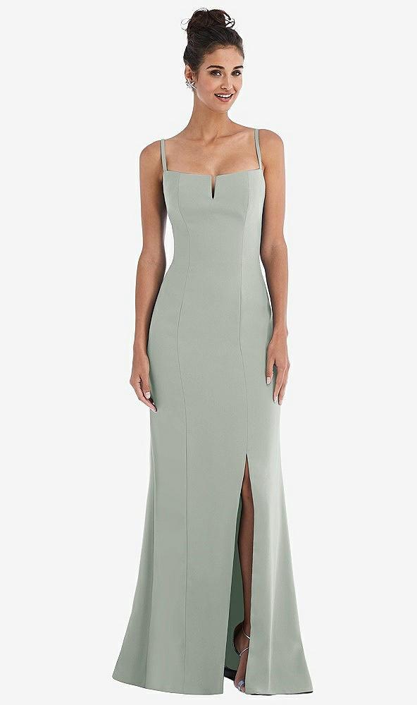 notch crepe trumpet gown with front slit