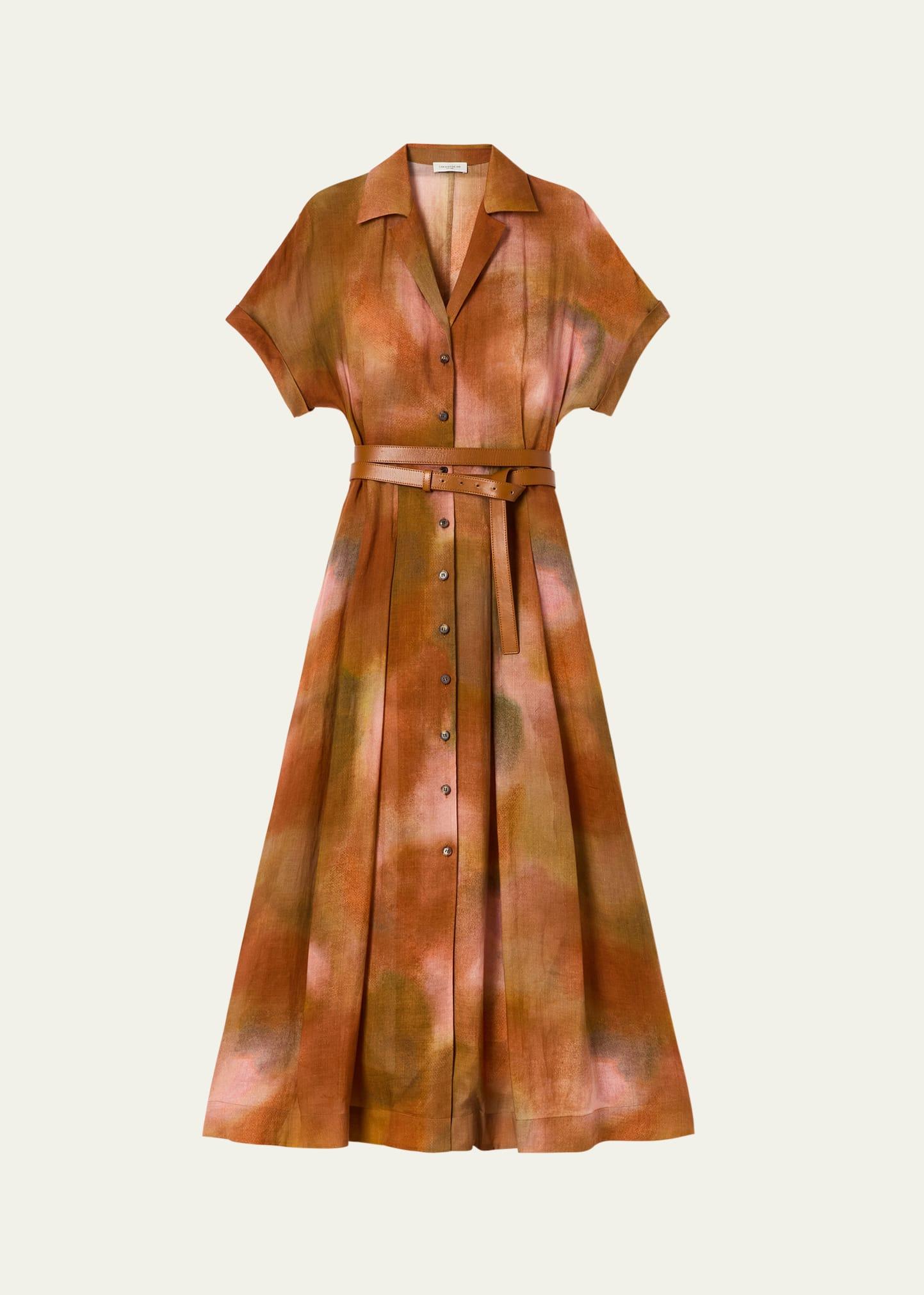 notch-lapel belted maxi shirtdress