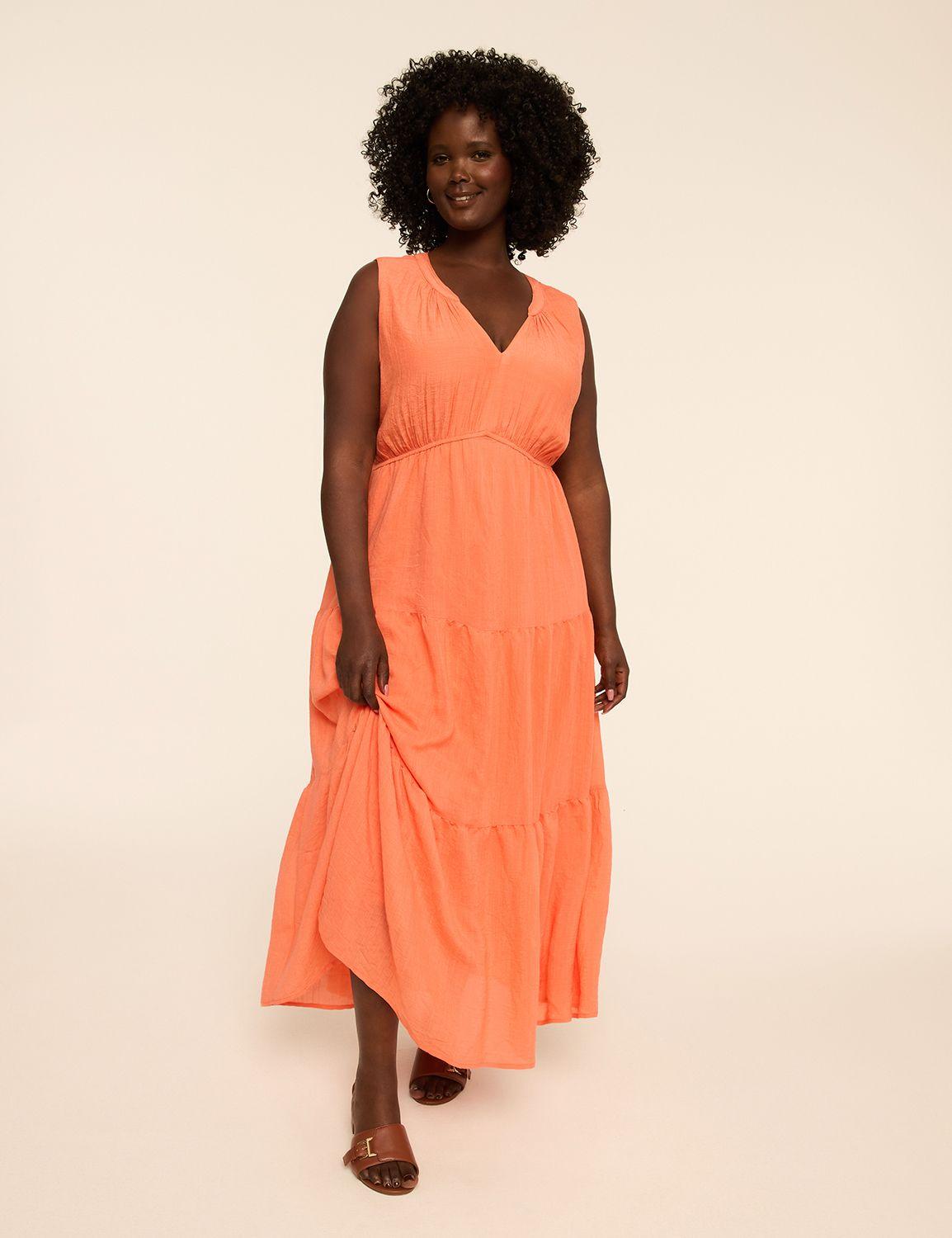 notch-neck tiered maxi dress