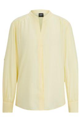 notch-neckline blouse in lightweight voile- light yellow women's business blouses