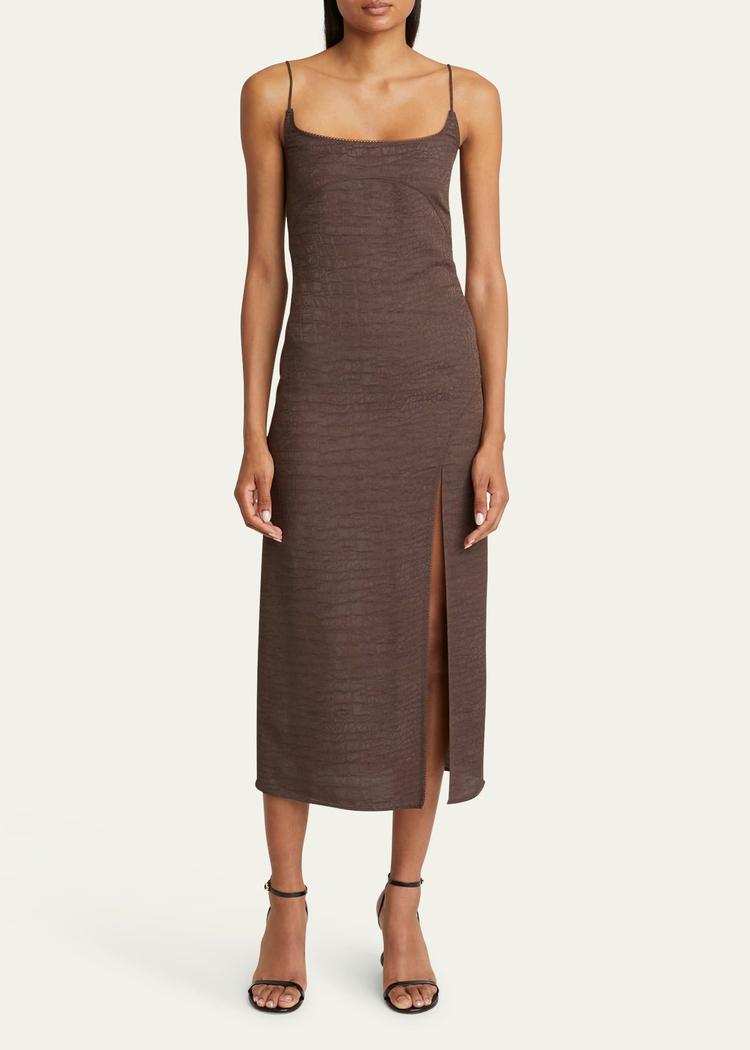 notte crocodile textured midi dress