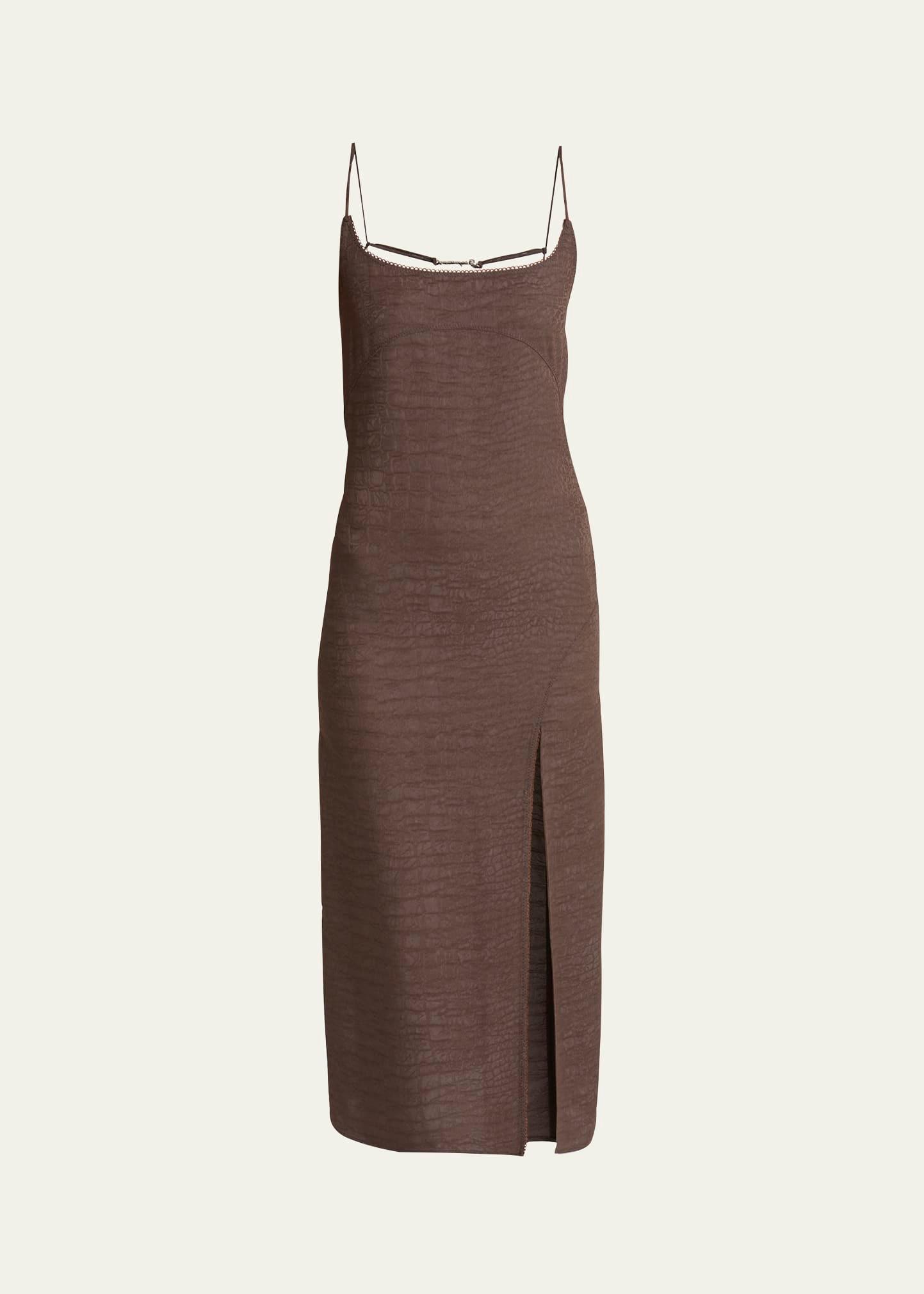 notte crocodile textured midi dress