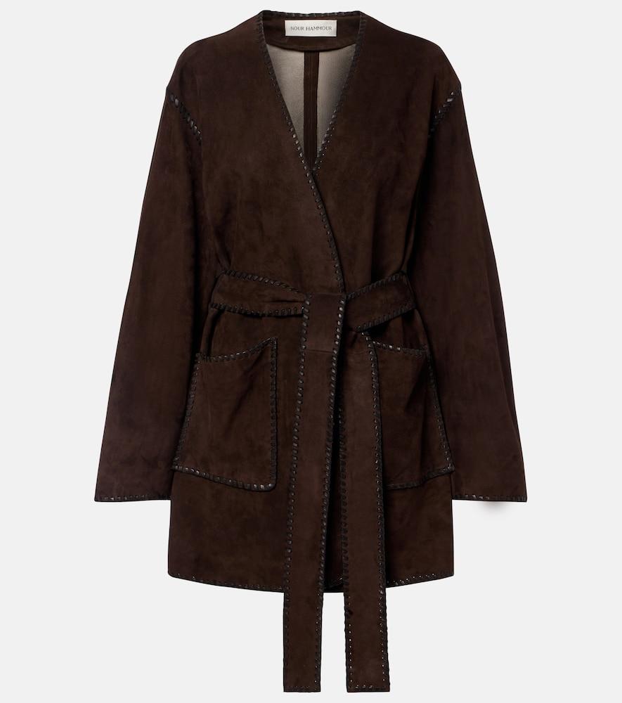 nour hammour anika suede wrap coat