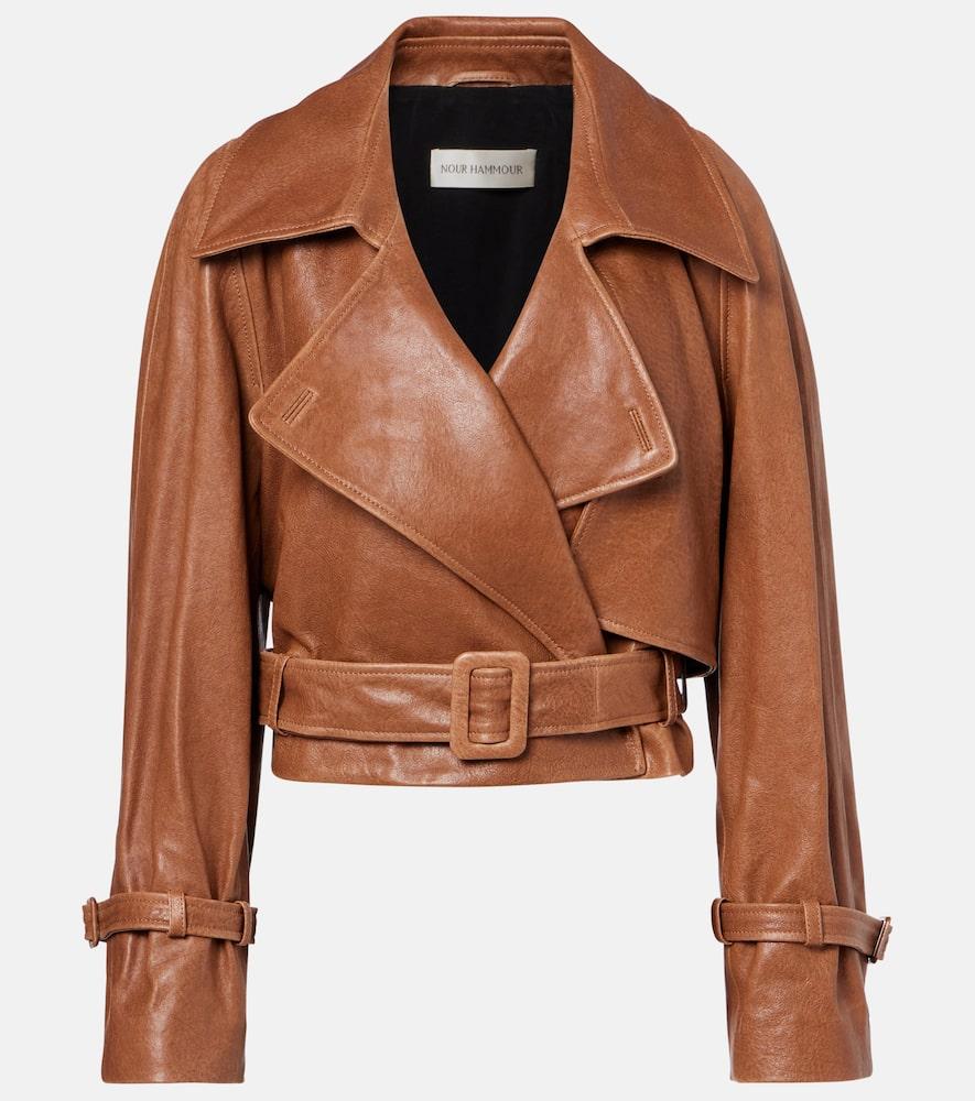 nour hammour hatti cropped leather biker jacket
