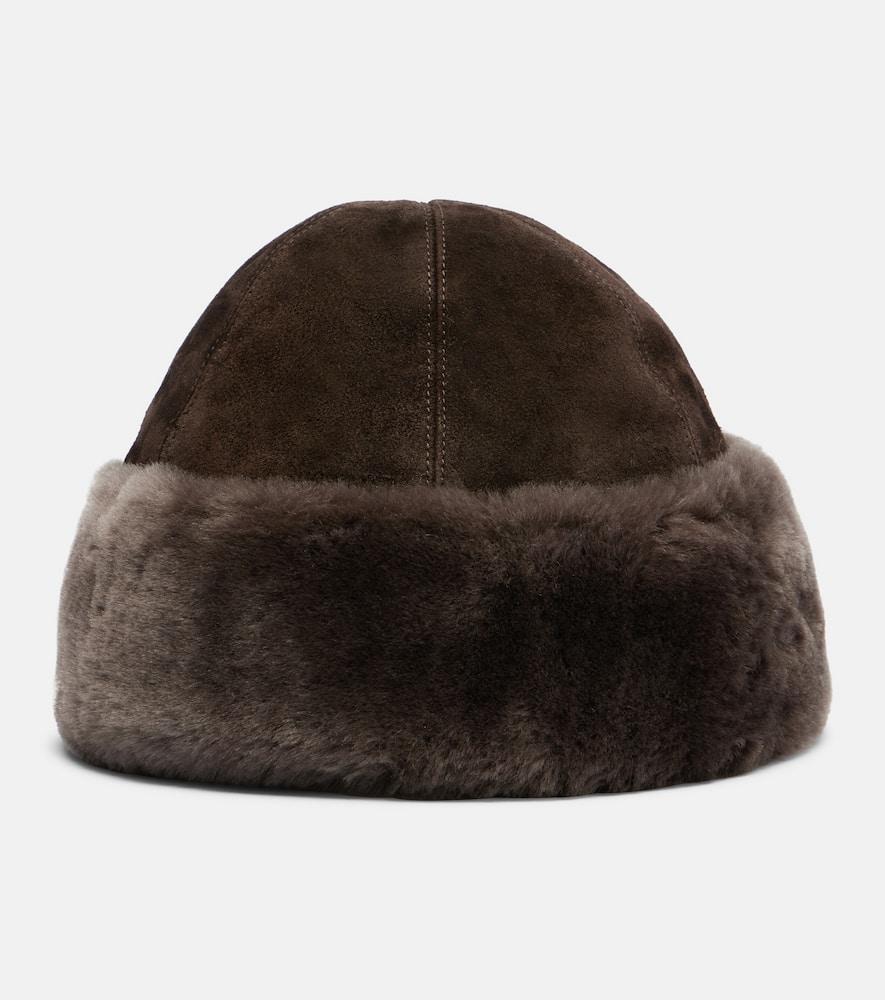 nour hammour toki suede and shearling hat