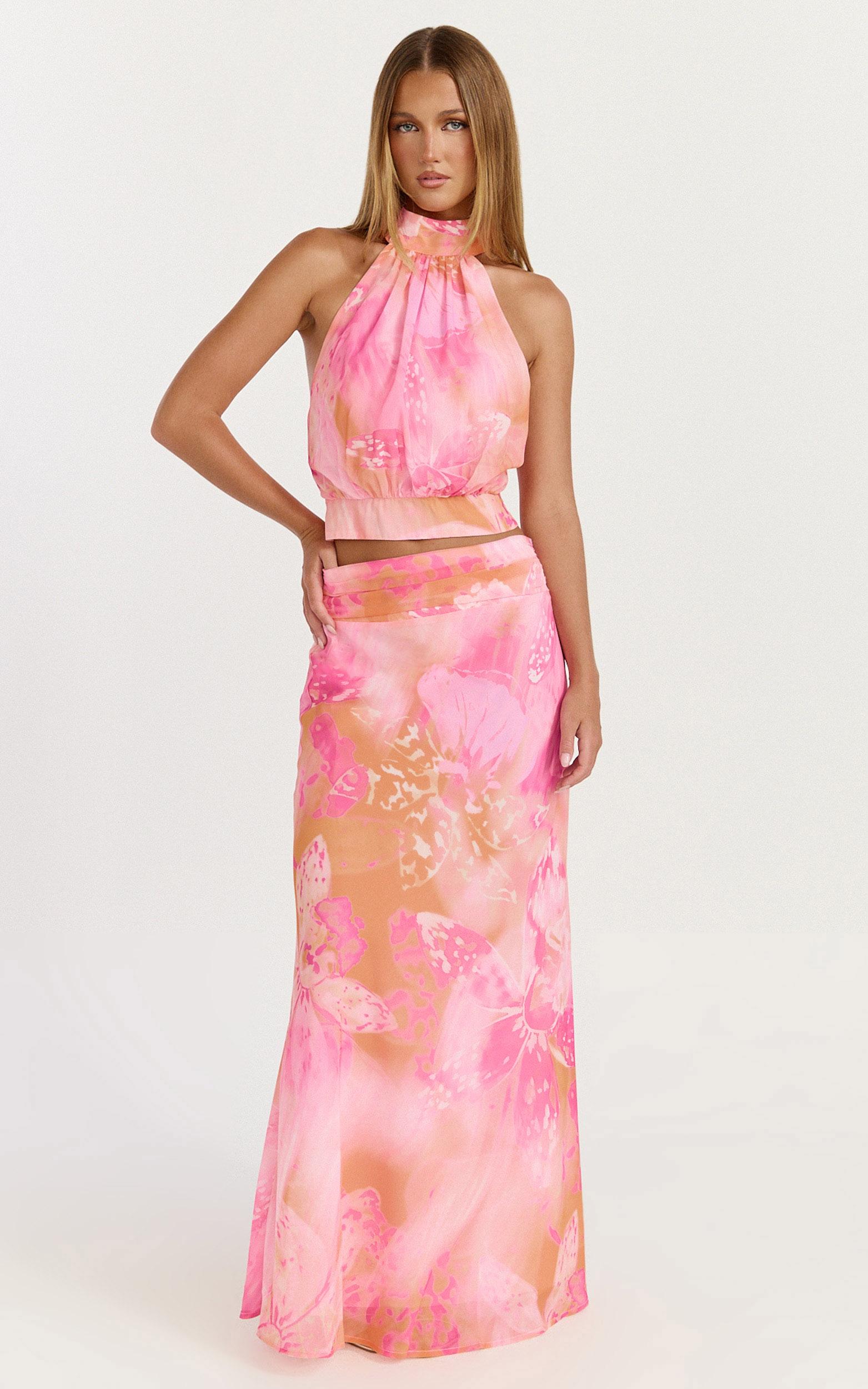 nova maxi skirt - gathered waist skirt in hot house orchid print