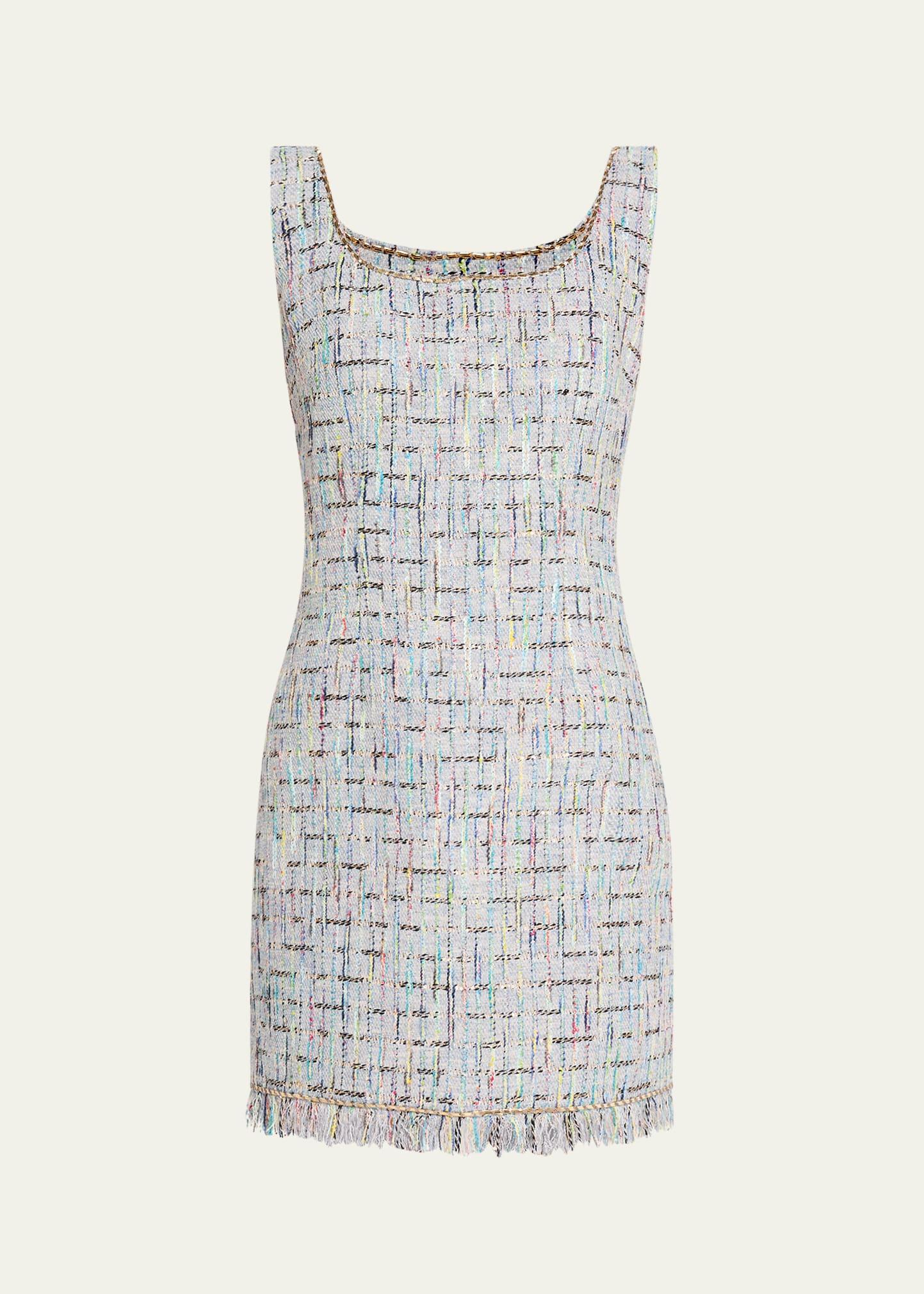 novi sleeveless fringe-trim tweed mini dress