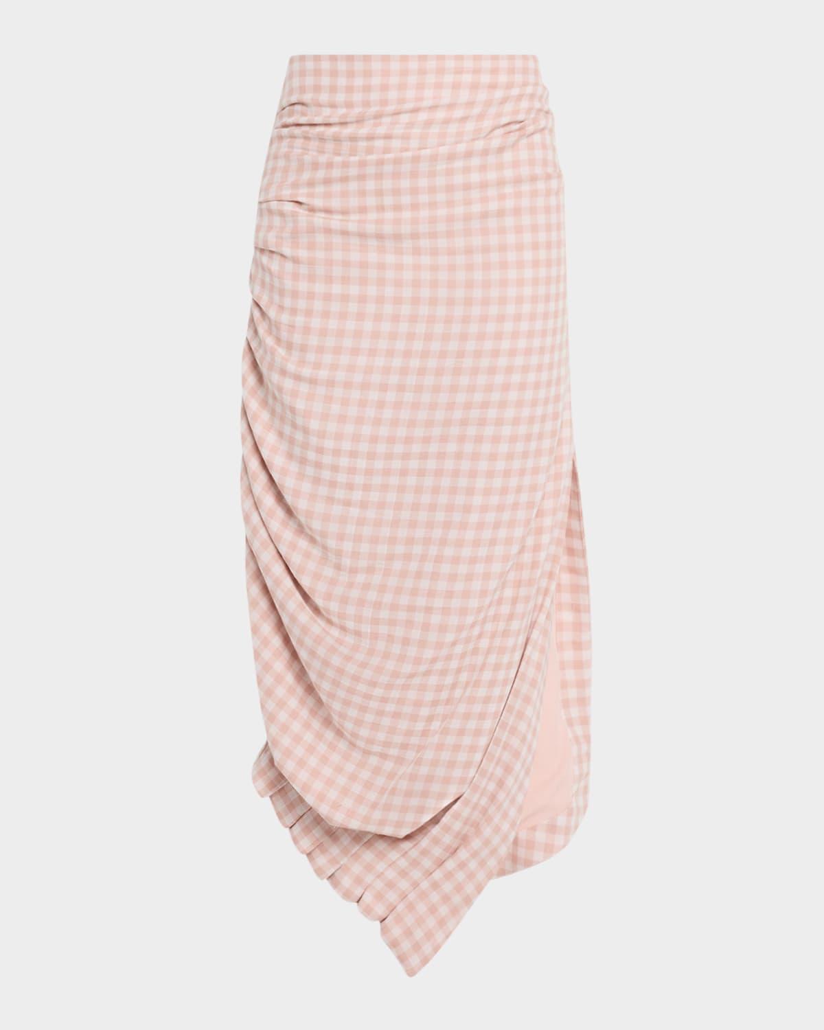 novie draped plaid midi skirt