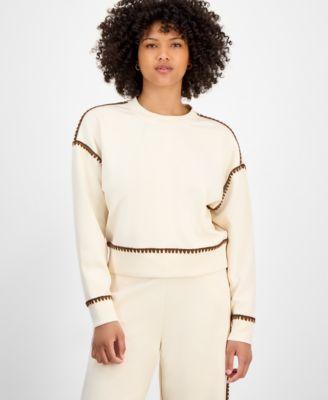 now this womens cozy contrast stitch crewneck sweatshirt macys exclusive