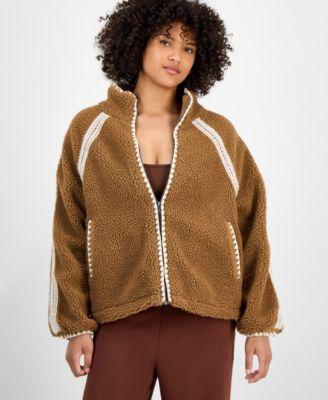 now this womens crochet trim sherpa fleece jacket macys exclusive