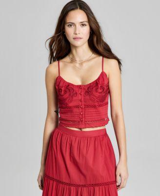 now this womens cutwork embroidered pleated top macys exclusive