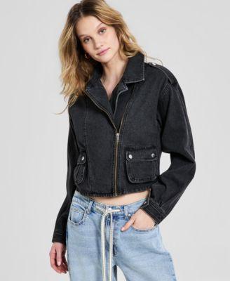 now this womens denim zip front moto jacket macys exclusive