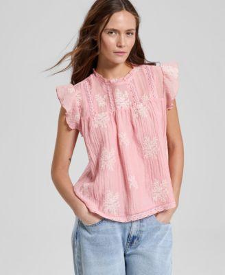 now this womens embroidered flutter sleeve top macys exclusive