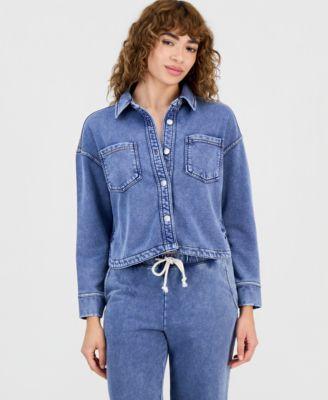 now this womens faux denim knit button front shacket macys exclusive