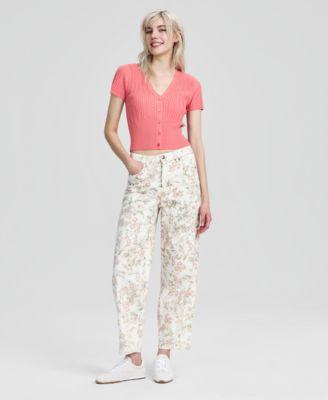 now this womens floral print barrel leg jeans macys exclusive