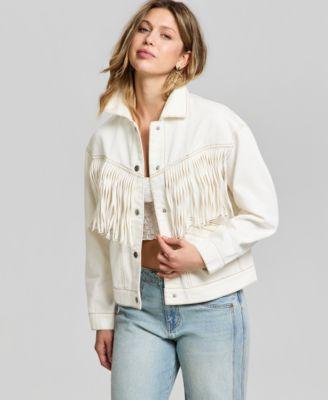 now this womens fringe trim denim jacket macys exclusive