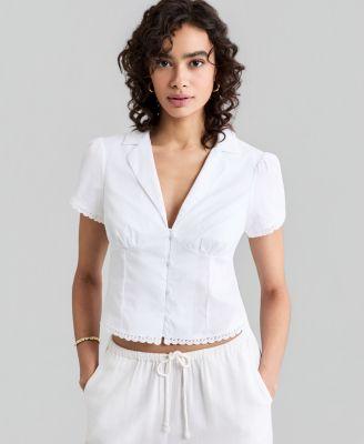 now this womens lace trim fitted cotton shirt macys exclusive