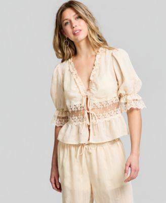 now this womens lace trim woven top macys exclusive